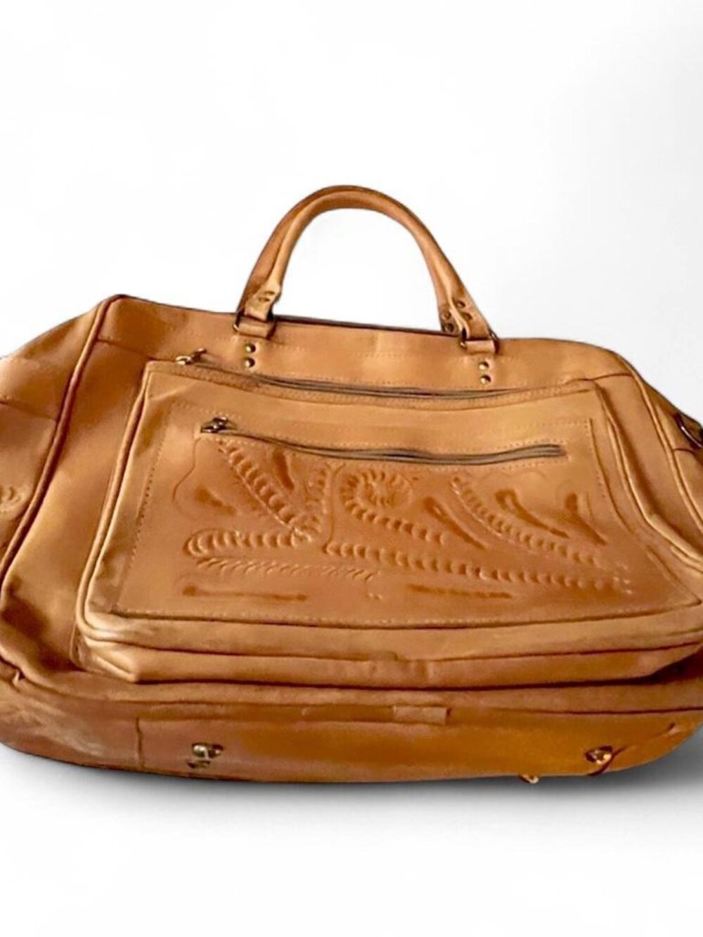 Hand Tooled Leather Duffel Bag Western